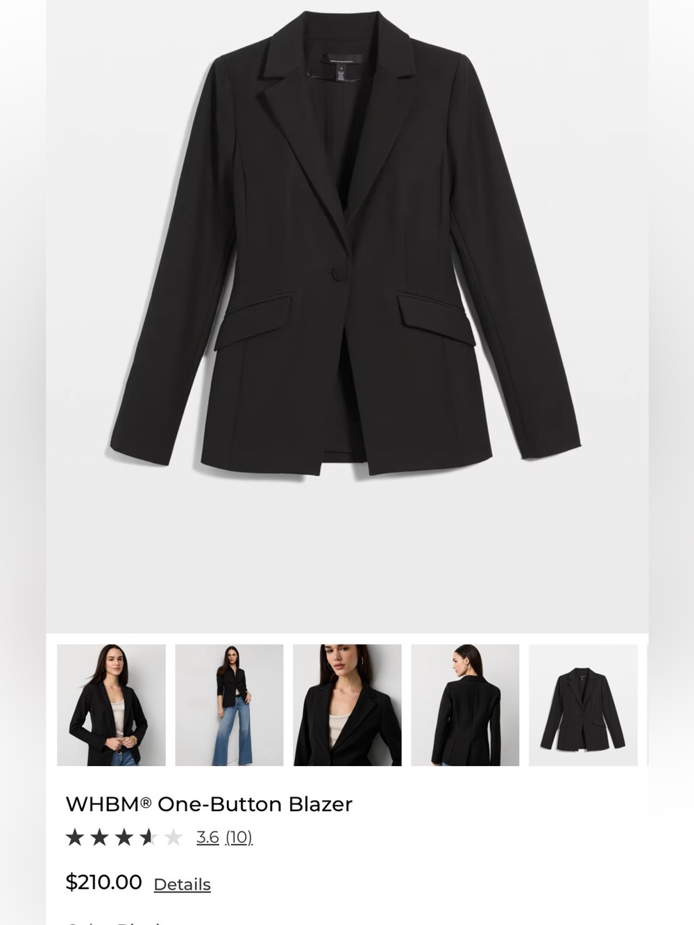 White House Black Market Black One-Button Tailored Blazer